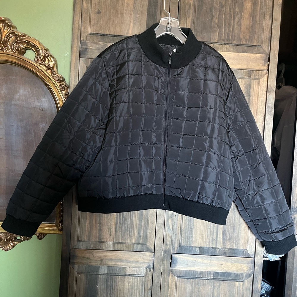 Nicole Miller Black Quilted Bomber Jacket